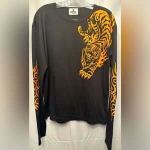 Work By Eaksak Long Sleeve T-shirt Tiger Graphic Sleeve Detail Women’s Size L